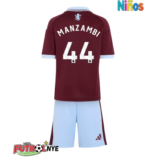 Camiseta Aston Villa Johan Manzambi #44 Primera Equipación para niños 2026-27 manga corta (+ pantalones cortos)